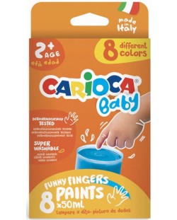 Бои за рисуване с пръсти Carioca Baby - 8 цвята, 50ml 